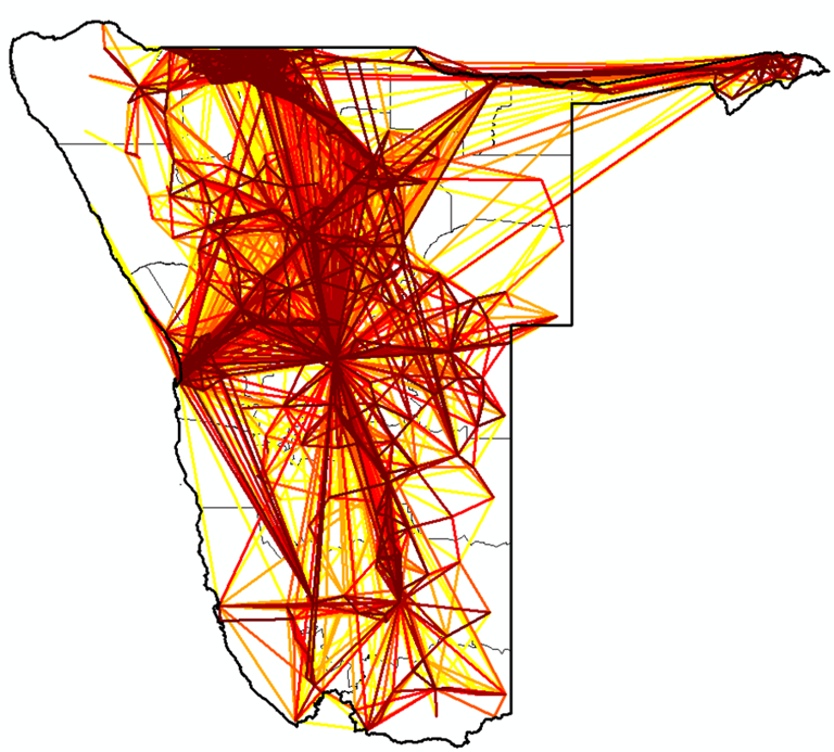 Principal Population Movements Over The Course Of One Year In Namibia, Derived From Anonimised Mobile Data