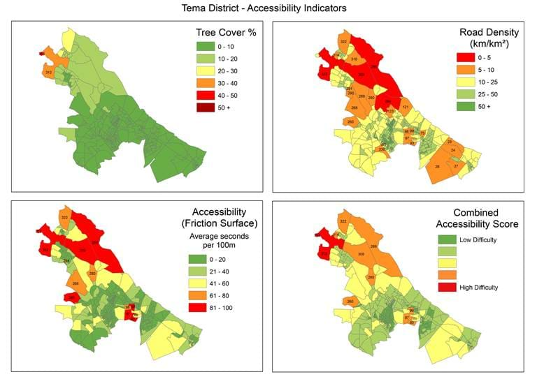 GRID3-GHA, Accessibility Indicators examples